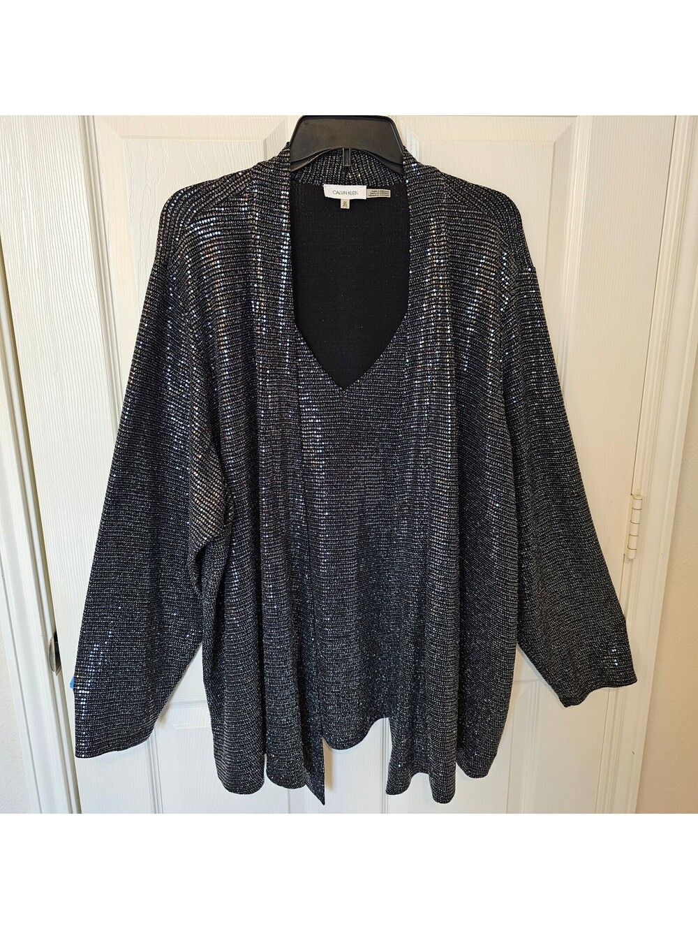 Calvin Klein Black Silver Sequin Sparkle Party Tank Top & Cardigan Combo size 2X